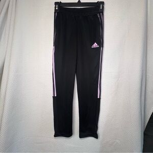 Adidas Primegreen Kids Size S (9/10Y) Black Joggers with‎ Classic Pink Stripes